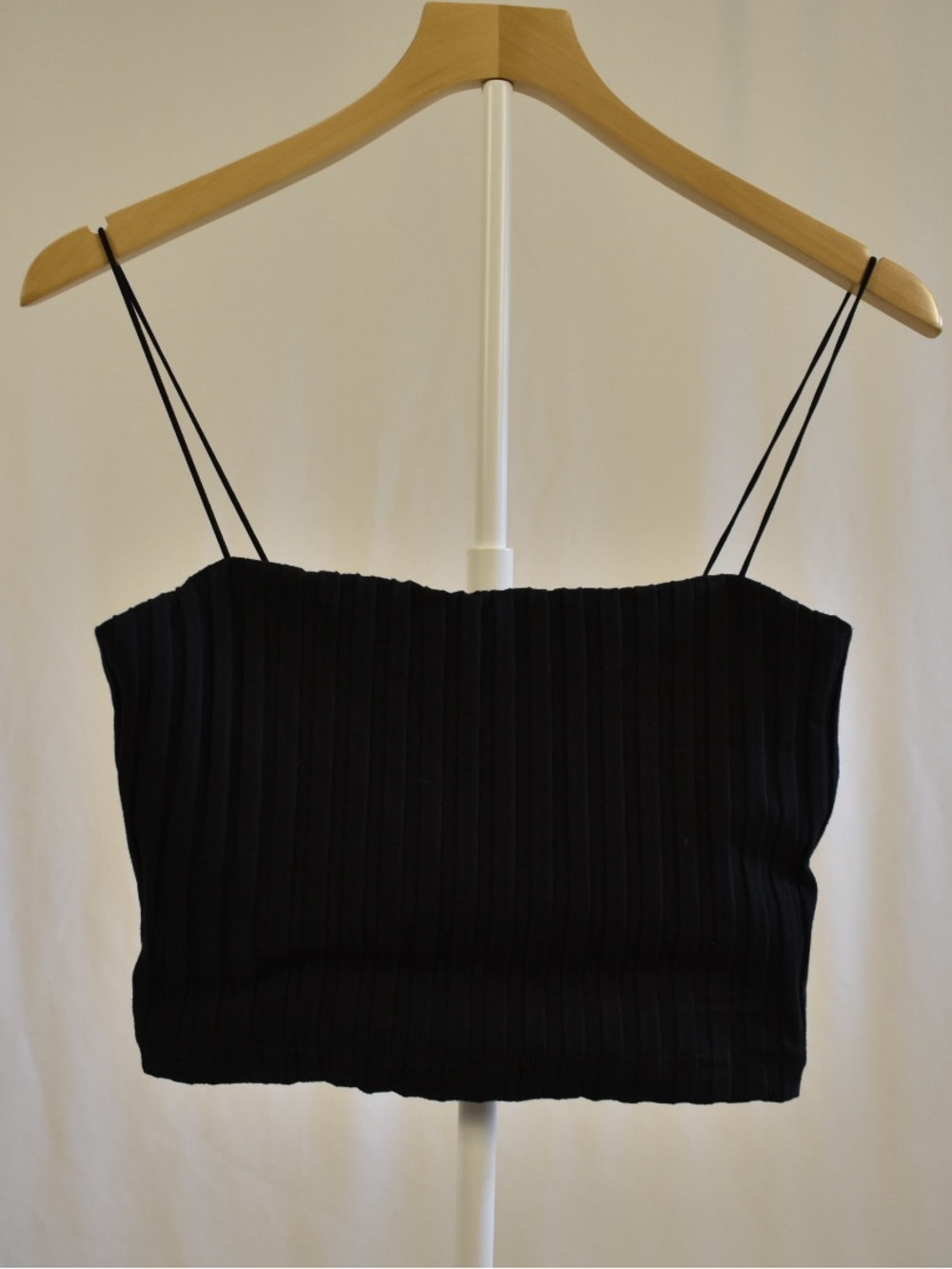 Good American Black Ribbed Double Strap Crop Top Size 3 Large